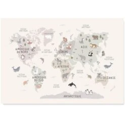 Affiche Carte Du Monde Animaux (42 X 29,7 Cm)