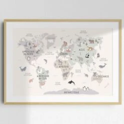 Affiche Carte Du Monde Animaux (42 X 29,7 Cm) -Bébé Rêves Promos Magasin affiche carte du monde animaux 42 x 29 7 cm 3