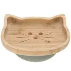 LÄSSIG Assiette Ventouse En Bambou Chat Little Chums