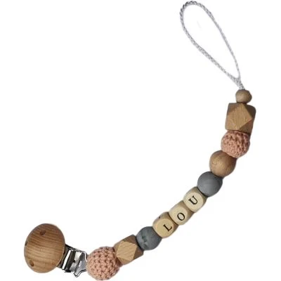 Attache Sucette En Bois Marbre Et Rose Pâle (personnalisable) 1 Attache Sucette En Bois Marbre Et Rose Pâle (personnalisable)