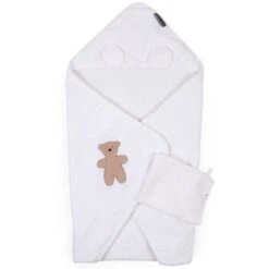Childhome Cape De Bain + Gant En Mousseline Teddy Beige (80 X 80 Cm)