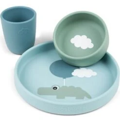 Done By Deer Coffret Repas En Silicone Happy Clouds Bleu (3 Pièces)
