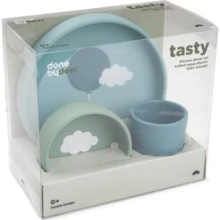 Done By Deer Coffret Repas En Silicone Happy Clouds Bleu (3 Pièces) -Bébé Rêves Promos Magasin coffret repas en silicone happy clouds bleu 3 pieces 4
