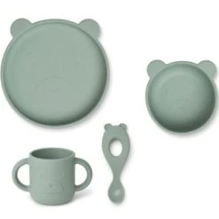 Liewood Coffret Repas En Silicone Vivi Mr Bear Peppermint (4 Pièces)
