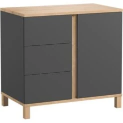 VOX Commode 1 Porte, 3 Tiroirs Altitude Graphite/bois