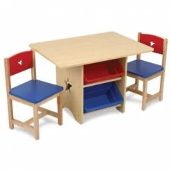 KidKraft Ensemble Table Avec 4 Bacs De Rangement Et 2 Chaises Bleu Et Rouge