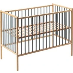 Lit à Barreaux En Bois Rémi Hybride Bleu Gris (60 X 120 Cm) -Bébé Rêves Promos Magasin lit a barreaux en bois remi hybride bleu gris 60 x 120 cm 4