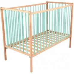 Lit à Barreaux Rémi En Hêtre Massif Laqué Vert Mint (60 X 120 Cm)