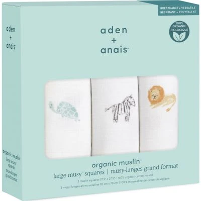 Aden + Anais Lot De 3 Langes Musy En Coton Bio Animal Kingdom (70 X 70 Cm) 2 Aden + Anais Lot De 3 Langes Musy En Coton Bio Animal Kingdom (70 X 70 Cm) – Image 2