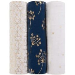 Aden + Anais Lot De 3 Maxi Langes Métalliques Gold Deco (120 X 120 Cm)