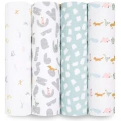 Aden + Anais Lot De 4 Maxi Langes En Coton Alphabet Animals (112 X 112 Cm)