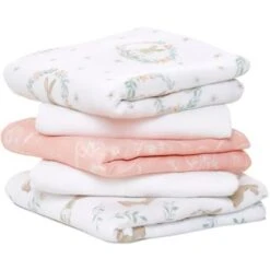 Aden + Anais Lot De 5 Musy-langes En Coton Essentials Blushing Bunnies (60 X 60 Cm)