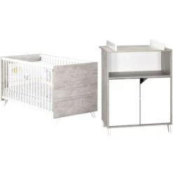 Pack Duo Scandi Gris Lit Bébé évolutif Et Commode à Langer