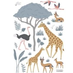 Planche De Stickers A3 Girafe, Gazelle Et Flamants