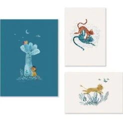 Moulin Roty Set De 3 Affiches Sous Mon Baobab