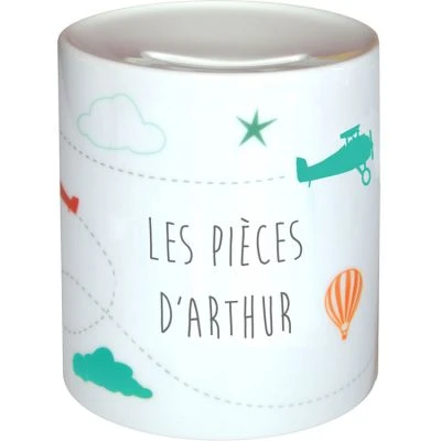 Tirelire Enfant Avion Bleue (personnalisable) 1 Tirelire Enfant Avion Bleue (personnalisable)